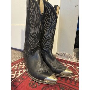 Vintage Acme Black Leather Cowboy Boots  10 Men's Western Silver Toe Skull Tip